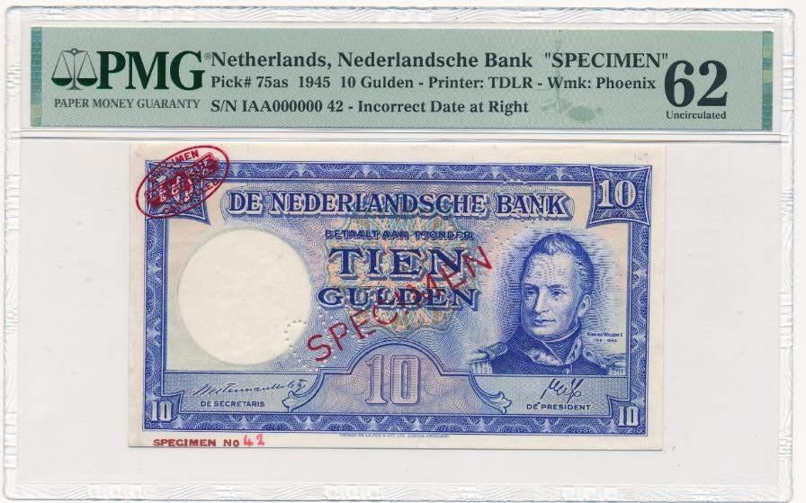Nederland 10 gulden Willem 1 Staatsmijnen Specimen PMG 62, Postzegels en Munten, Ophalen of Verzenden, 10 gulden