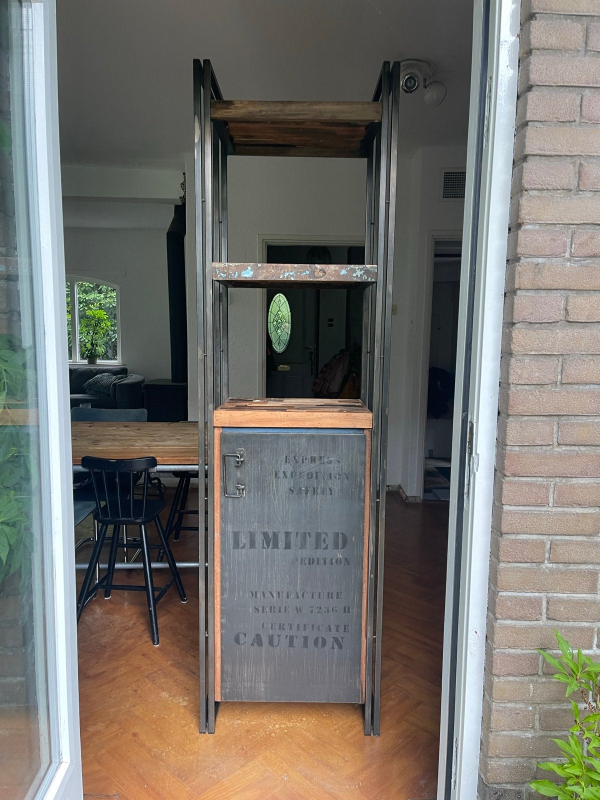 Industriële boekenkast/opbergkast met gerecycled hout, Ophalen, Minder dan 50 cm, 200 cm of meer, Zo goed als nieuw