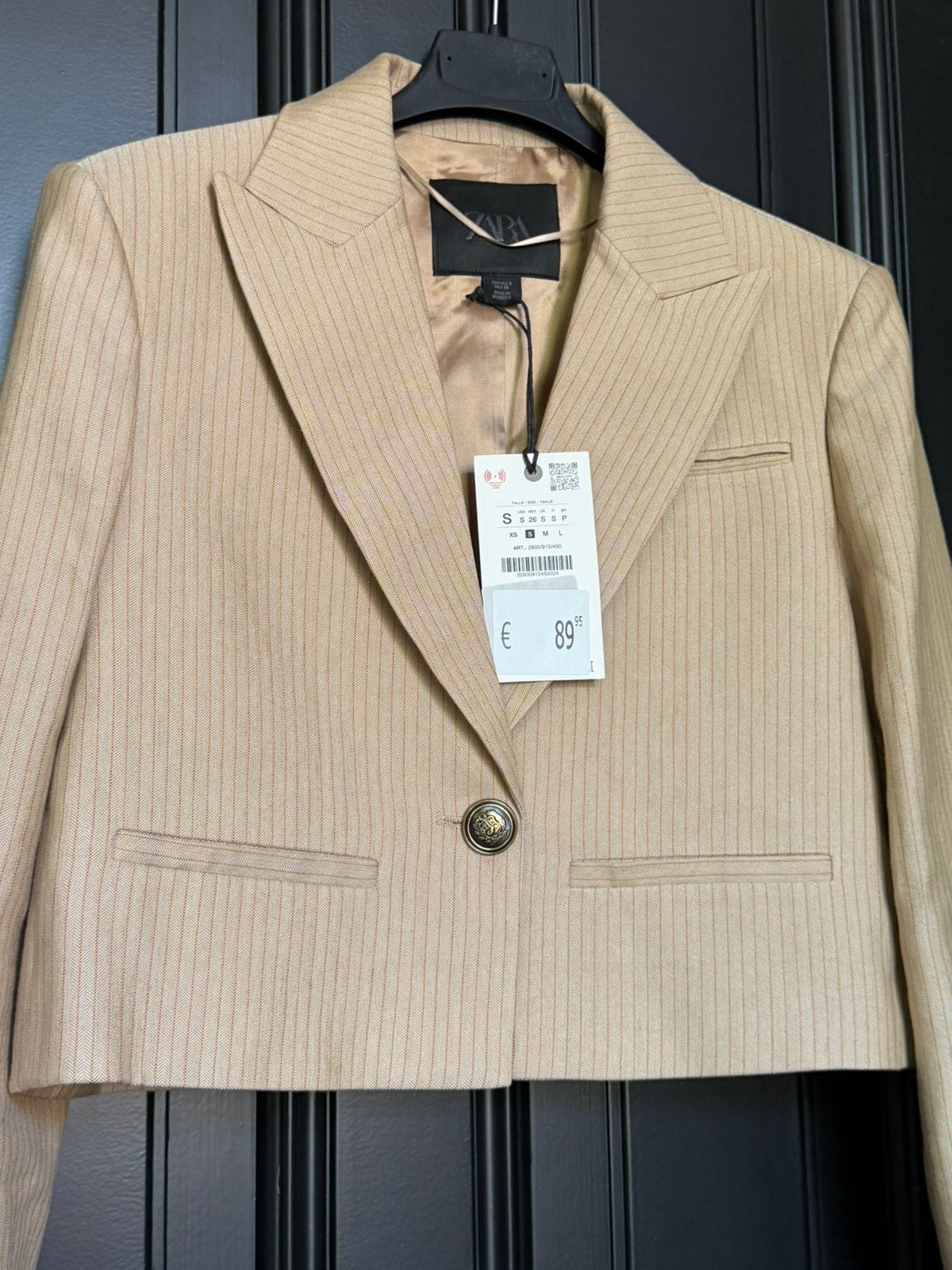 Zara gestreept beige cropped single-breasted blazer, Kleding | Dames, Beige, Nieuw, Ophalen of Verzenden, Jasje