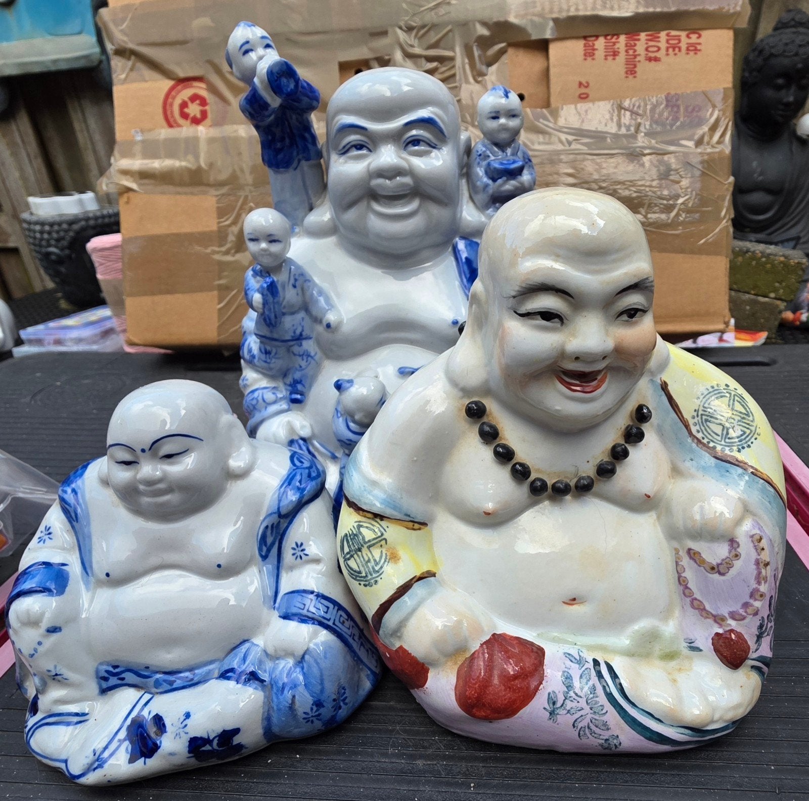 Set van 3 lachende Boeddha beelden, porselein, Ophalen of Verzenden