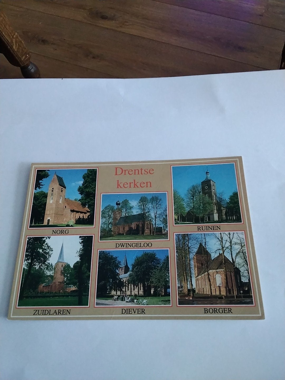kaart Drentse kerken (Norg, Dwingeloo, Ruinen, Zuidla, Ophalen of Verzenden, 1980 tot heden, Ongelopen, Drenthe