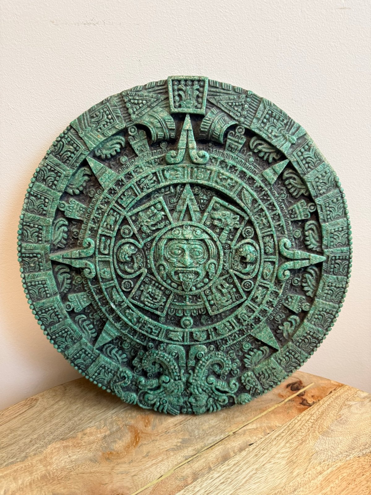 Azteekse Kalender Wanddecoratie - Groen/Brons, Antiek en Kunst, Ophalen of Verzenden