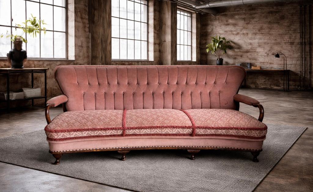 Vintage roze bank queen An retro boudoir chesterfield velvet, Ophalen