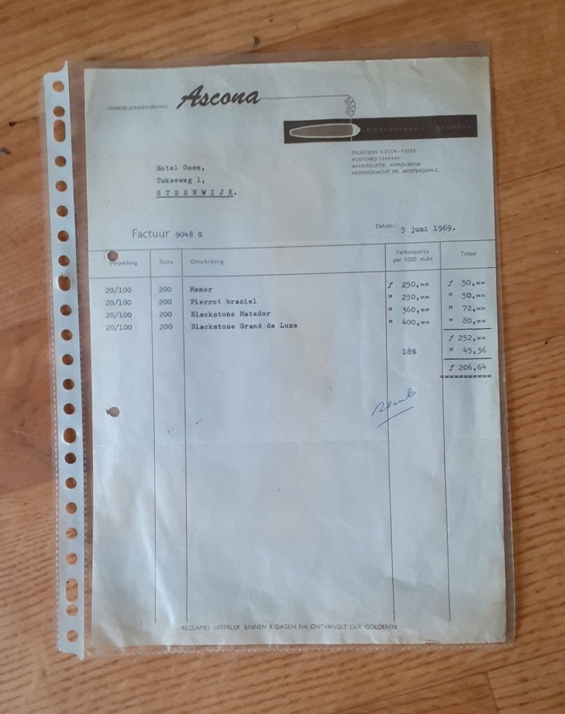 Ascona sigaren Naarden oude factuur, Verzamelen, Rookartikelen, Aanstekers en Luciferdoosjes, Ophalen of Verzenden, Zo goed als nieuw