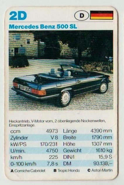 Ak314 autokaartje 2d mercedes benz 500 sl, Verzenden, Zo goed als nieuw, Auto's
