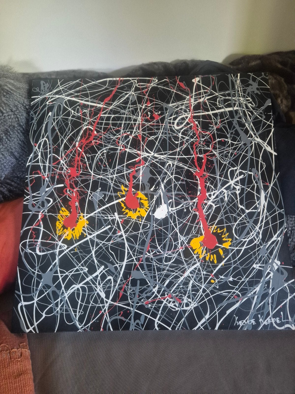 groot abstract schilderij Jackson Pollock stijl, Ophalen of Verzenden