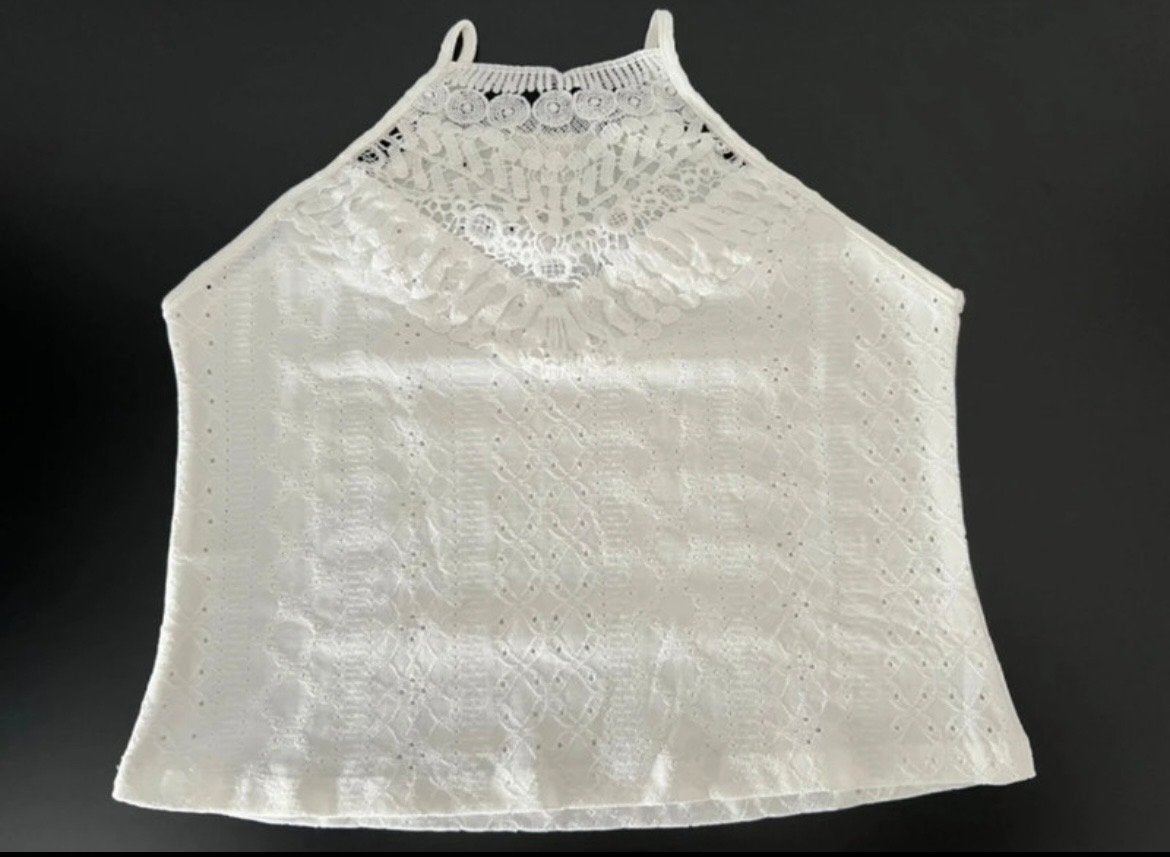 Witte kanten haltertop - Maat M, Kleding | Dames, Tops, Maat 38/40 (M), Wit, Nieuw, Ophalen of Verzenden