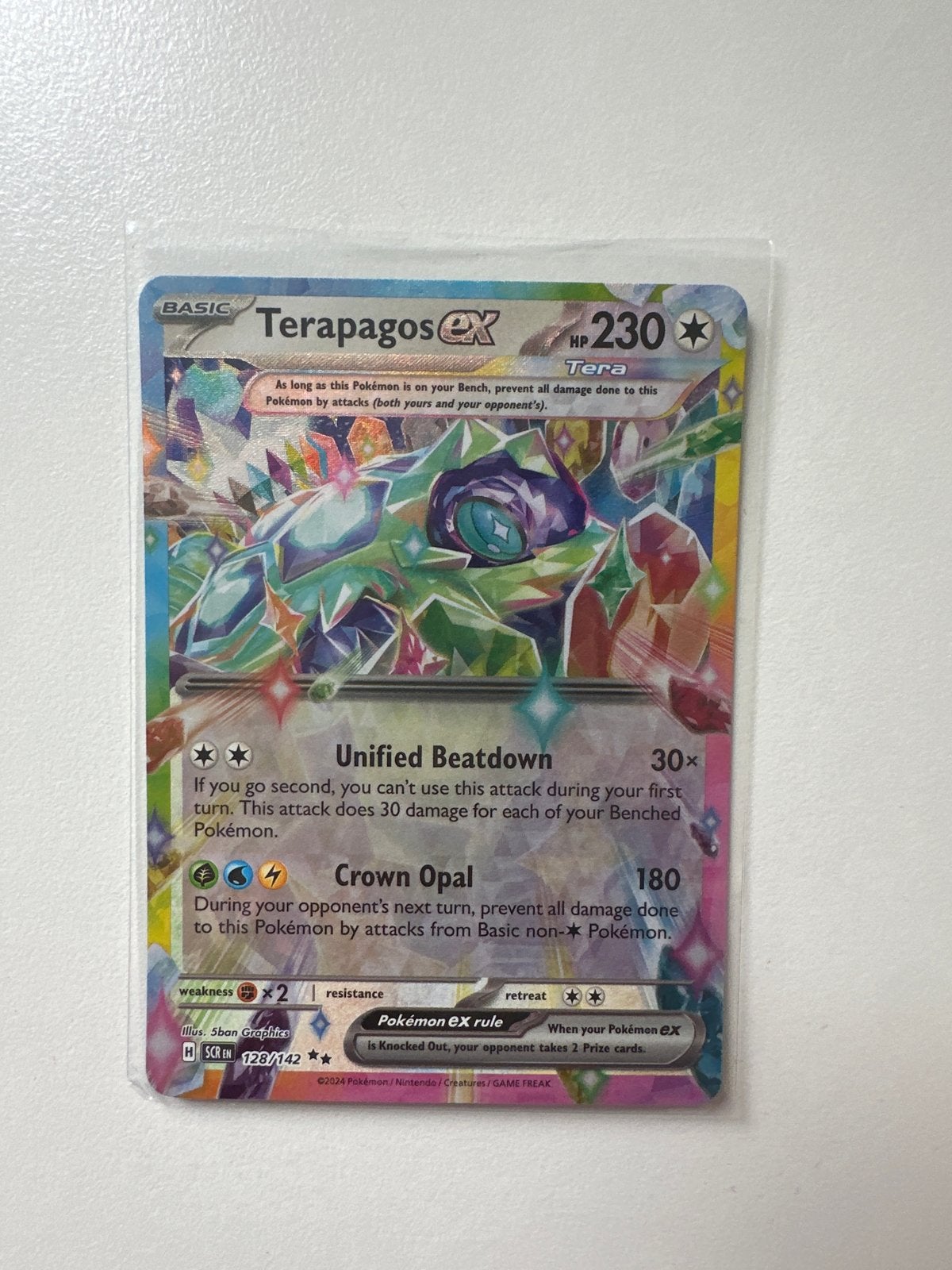 Pokémon Terapagos ex 128/142 Scarlet & Violet Stellar Crown, Ophalen of Verzenden, Zo goed als nieuw, Losse kaart, Foil