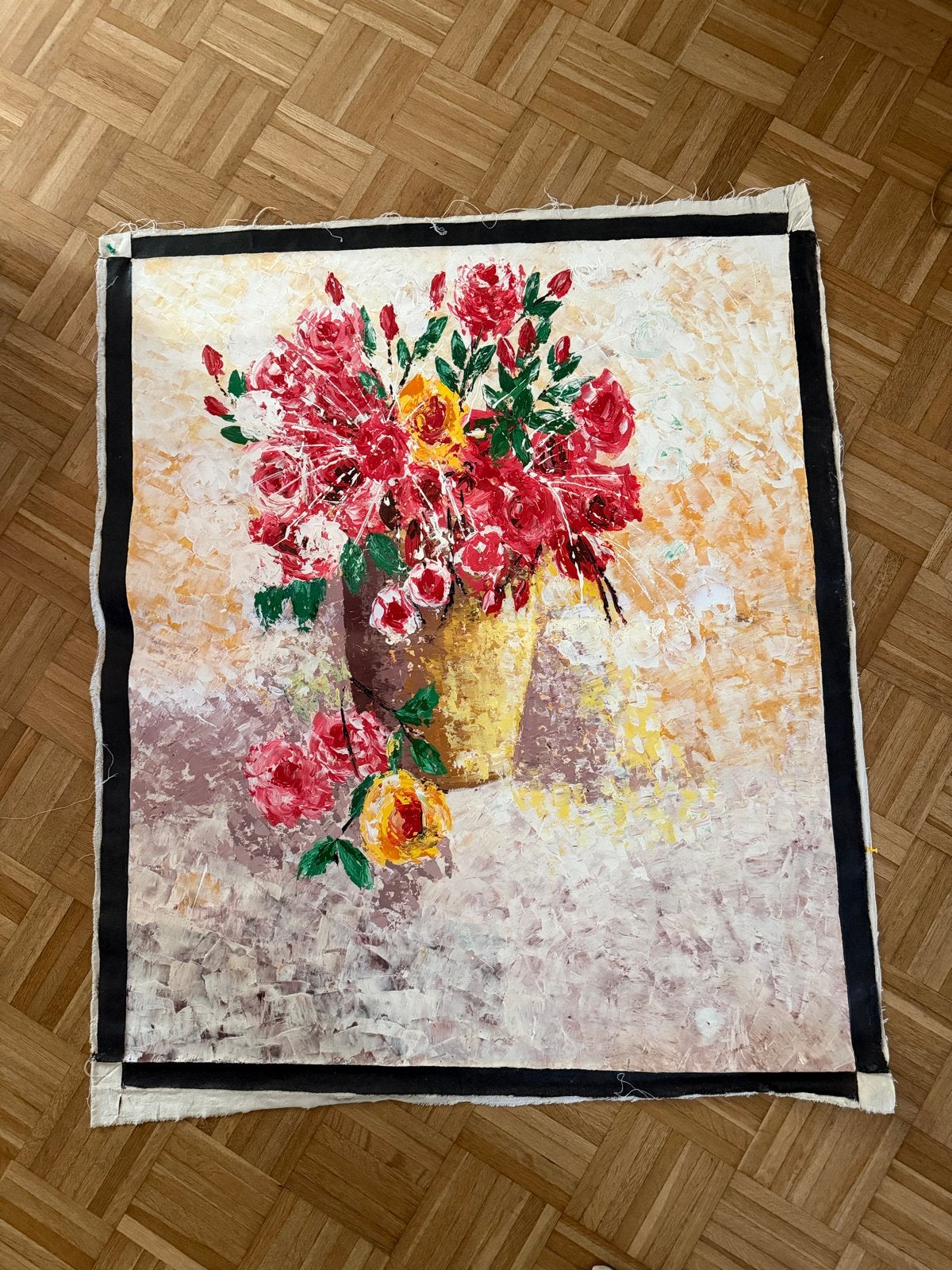 Olieverf op doek: bloemen in vaas 98 x 119 cm, Ophalen