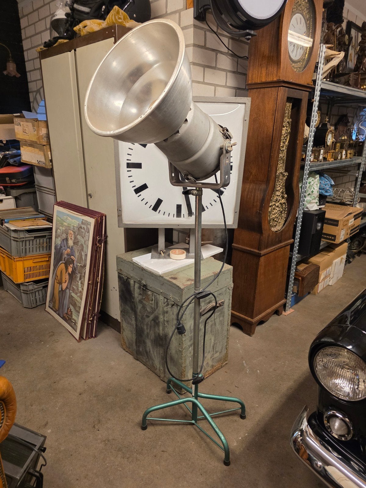 Vintage Industriële Schijnwerper op Statief, Ophalen