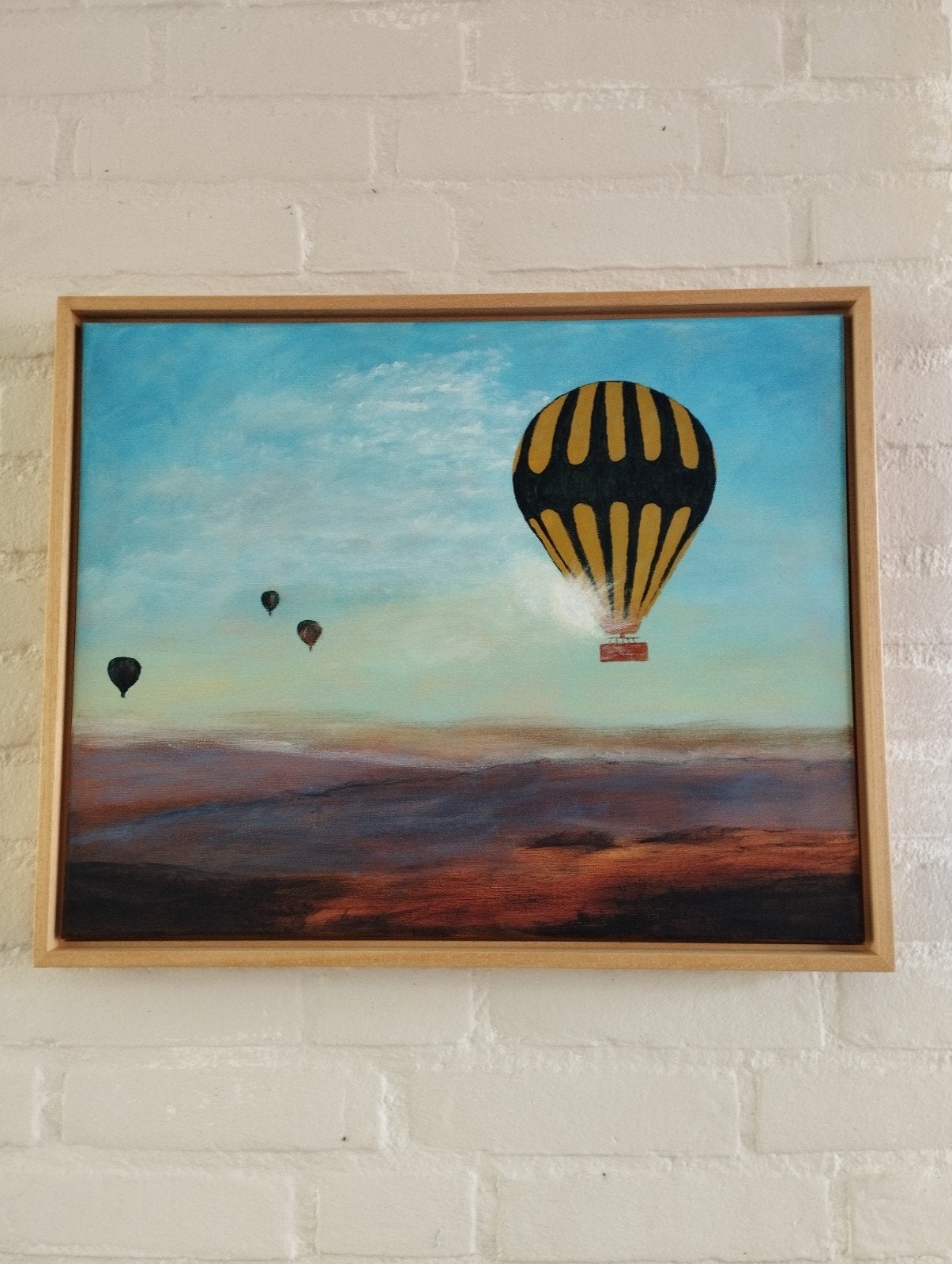 mooi schilderij luchtballon incl lijst ca 40x50 cm, Ophalen of Verzenden