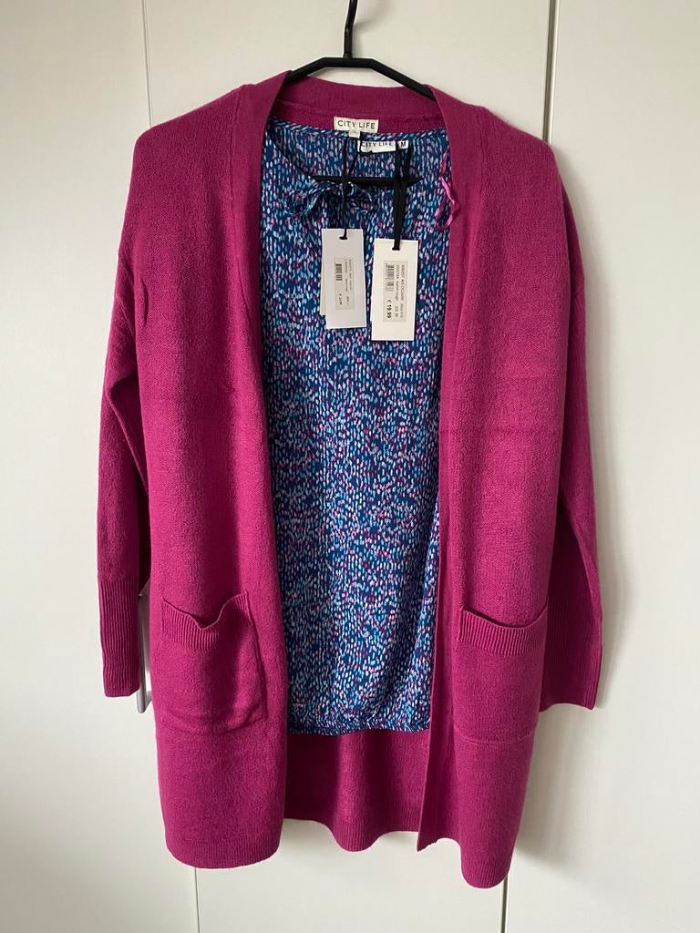 Blouse blauw met roze en vest roze van City Life S/M NIEUW, Ophalen of Verzenden, Nieuw, Maat 38/40 (M), Roze