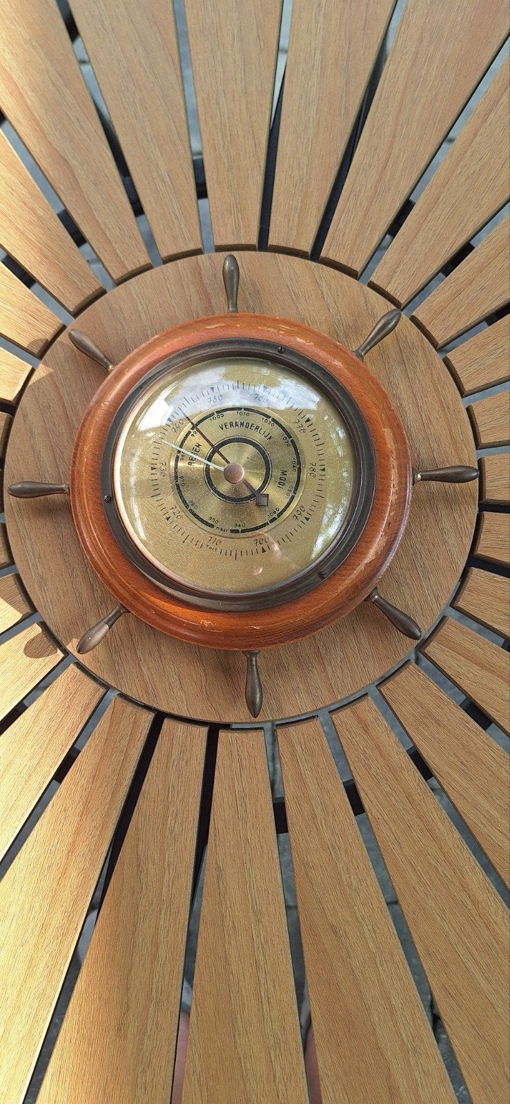 Vintage Barometer in Houten Scheepsroer (Jaren '60/'70), Ophalen of Verzenden, Gebruikt, Barometer