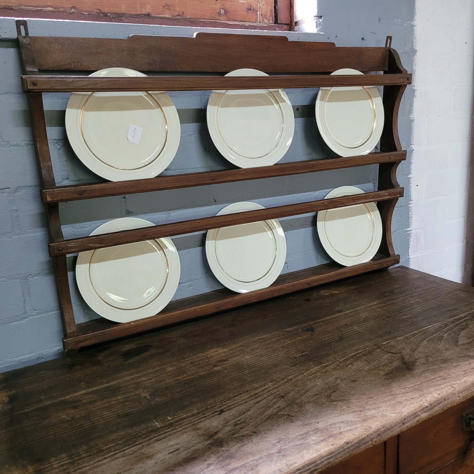 Brocante oud eiken bordenrek, Ophalen