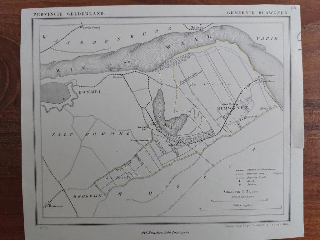 110 / Hurwenen Bommel De Waal  Kerkwijk Litho J. Kuyper 1865, Ophalen of Verzenden
