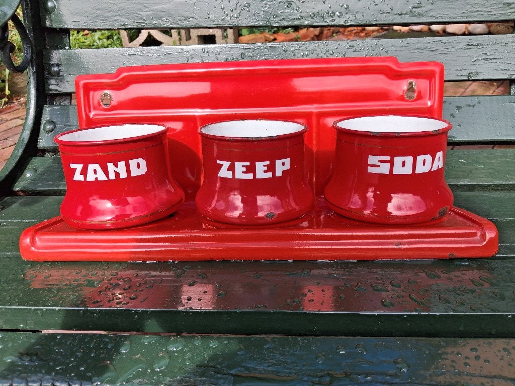 Emaille zand zeep soda met gouden bies, Antiek en Kunst, Antiek | Emaille, Ophalen of Verzenden