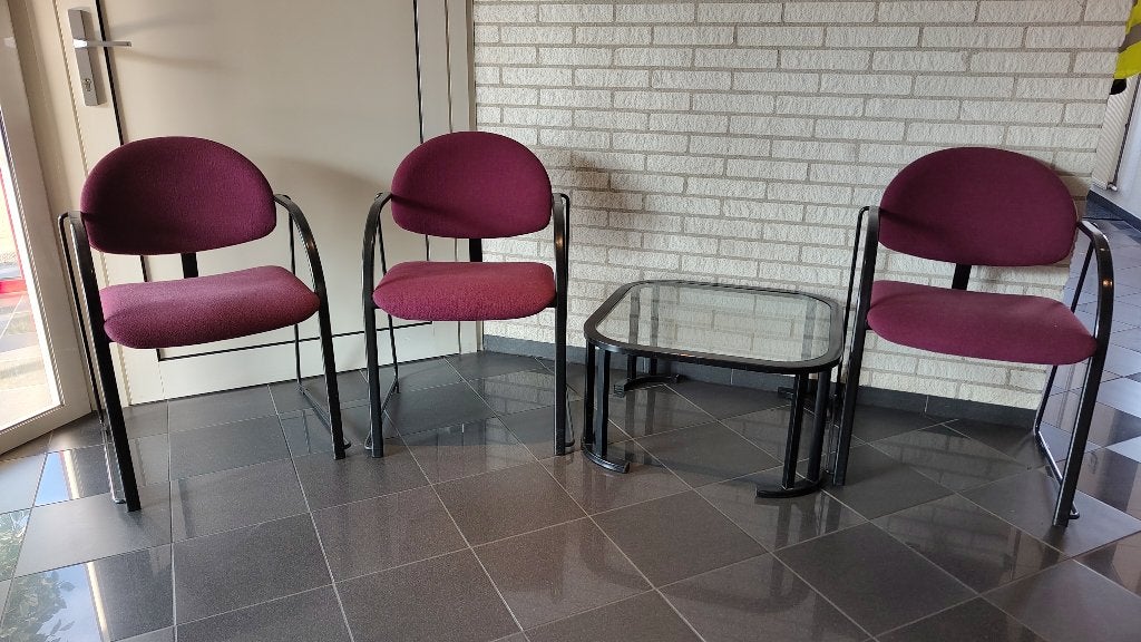 Sfeervolle set: 3 stoelen + bijzettafel met glasplaat, Minder dan 55 cm, Gebruikt, Rond, Glas