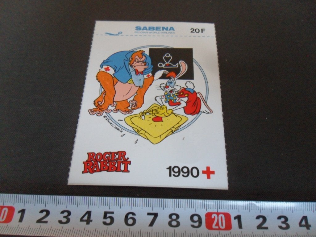sticker Rode Kruis 1990 strip  ROGER RABBIT  SABENA, Ophalen of Verzenden, Zo goed als nieuw