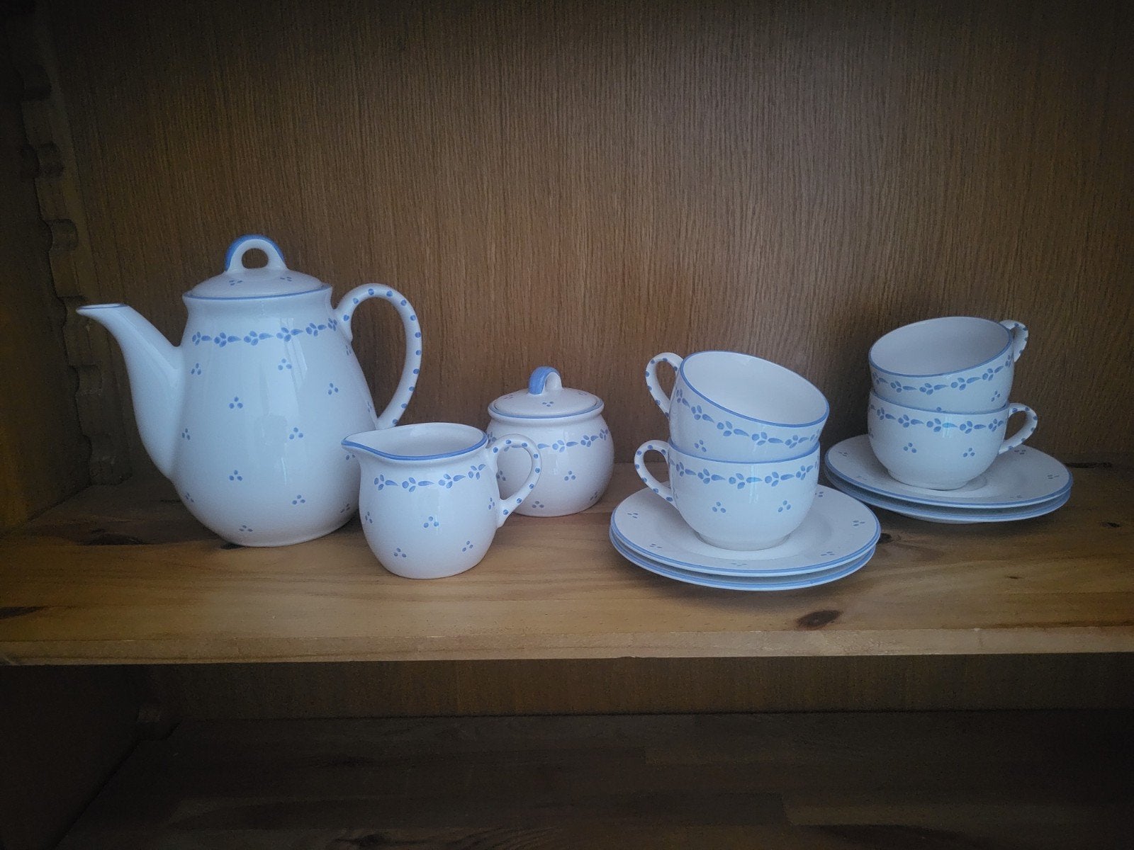 Pfalzkeramiek -servies wit met blauwe bloemetjes, vintage., Ophalen, Overige merken, Keramiek, Landelijk/Boerenbont