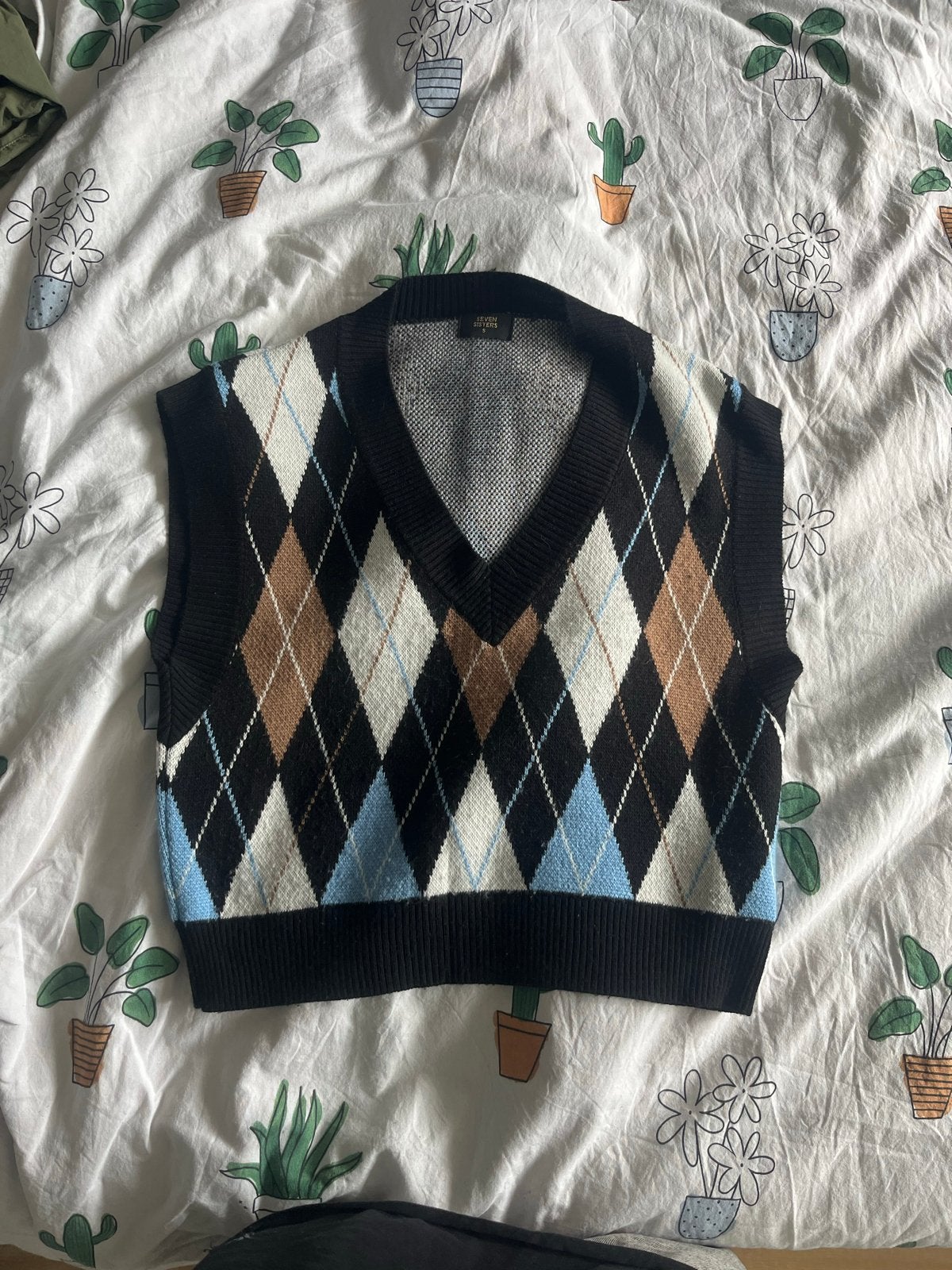 Seven Sisters Argyle Trui Vest Maat S, Ophalen, Zo goed als nieuw, Maat 36 (S), Zwart