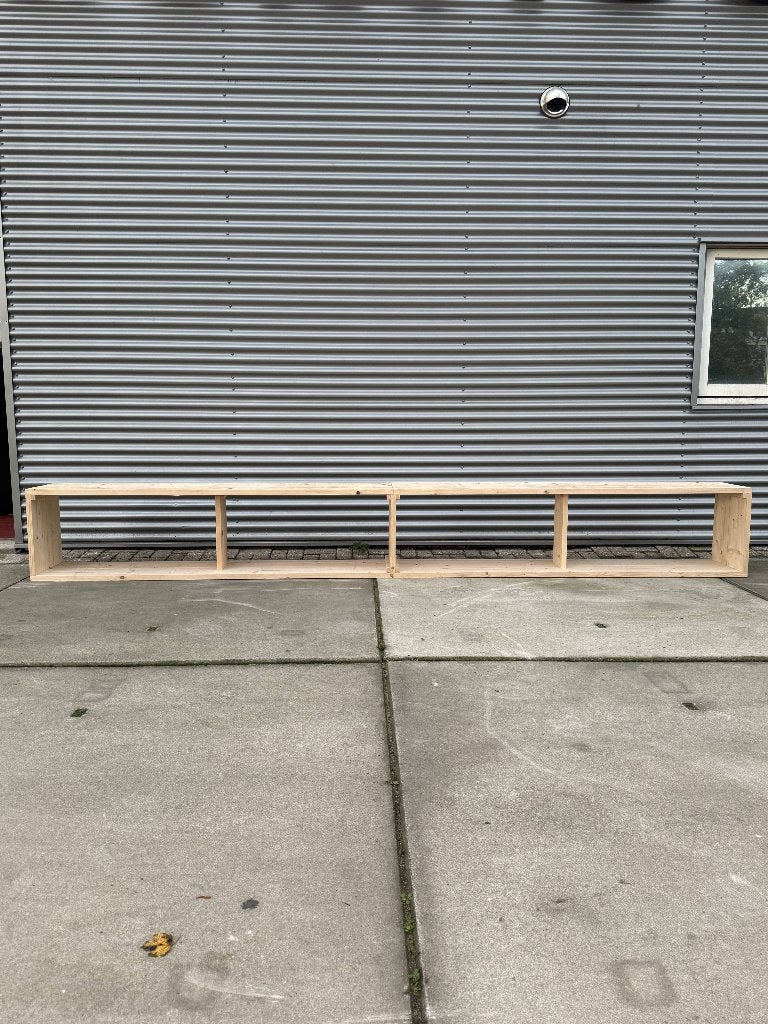 Lange Houten Vakkenkast / XL TV-Meubel / Dressoir (4,07 m), Ophalen, Met plank(en), Eikenhout, Hout