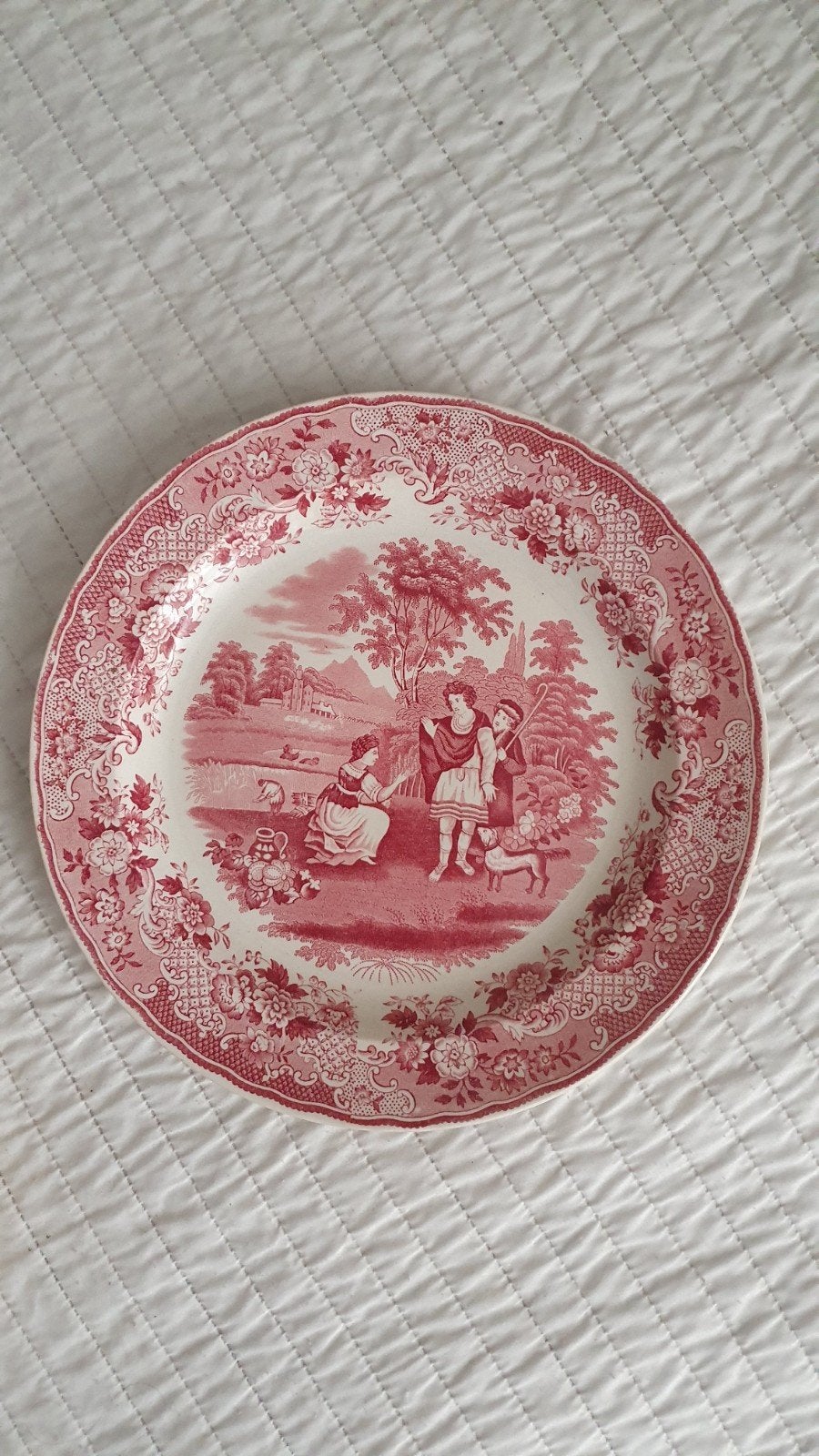 vintage oud roze bord handgeschilderd, Ophalen of Verzenden
