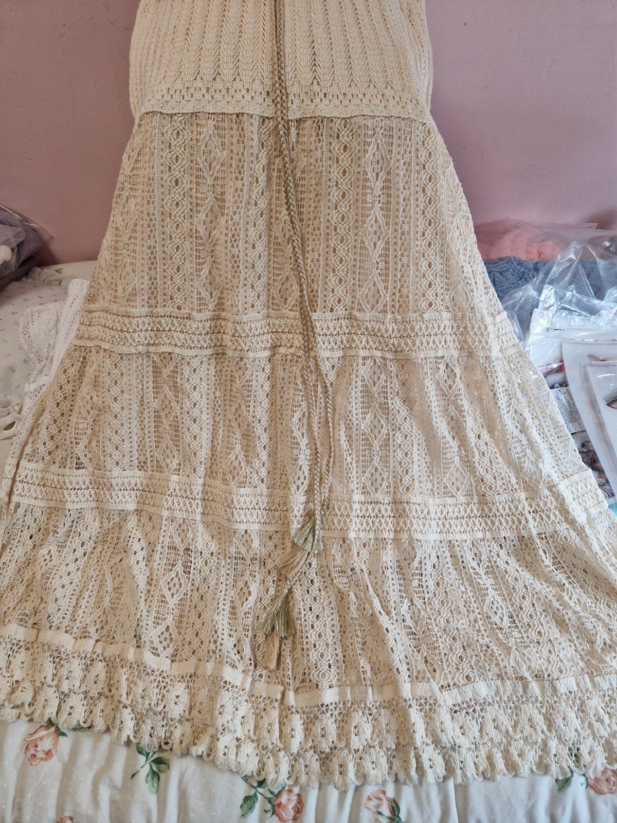 Gehaakte rok beige en wit, Kleding | Dames, Rokken, Beige, Maat 42/44 (L), Nieuw, Ophalen of Verzenden