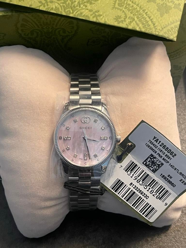 Gucci YA1265062 G-Timeless Dameshorloge met Diamanten, Overige merken, Staal, Staal, Polshorloge