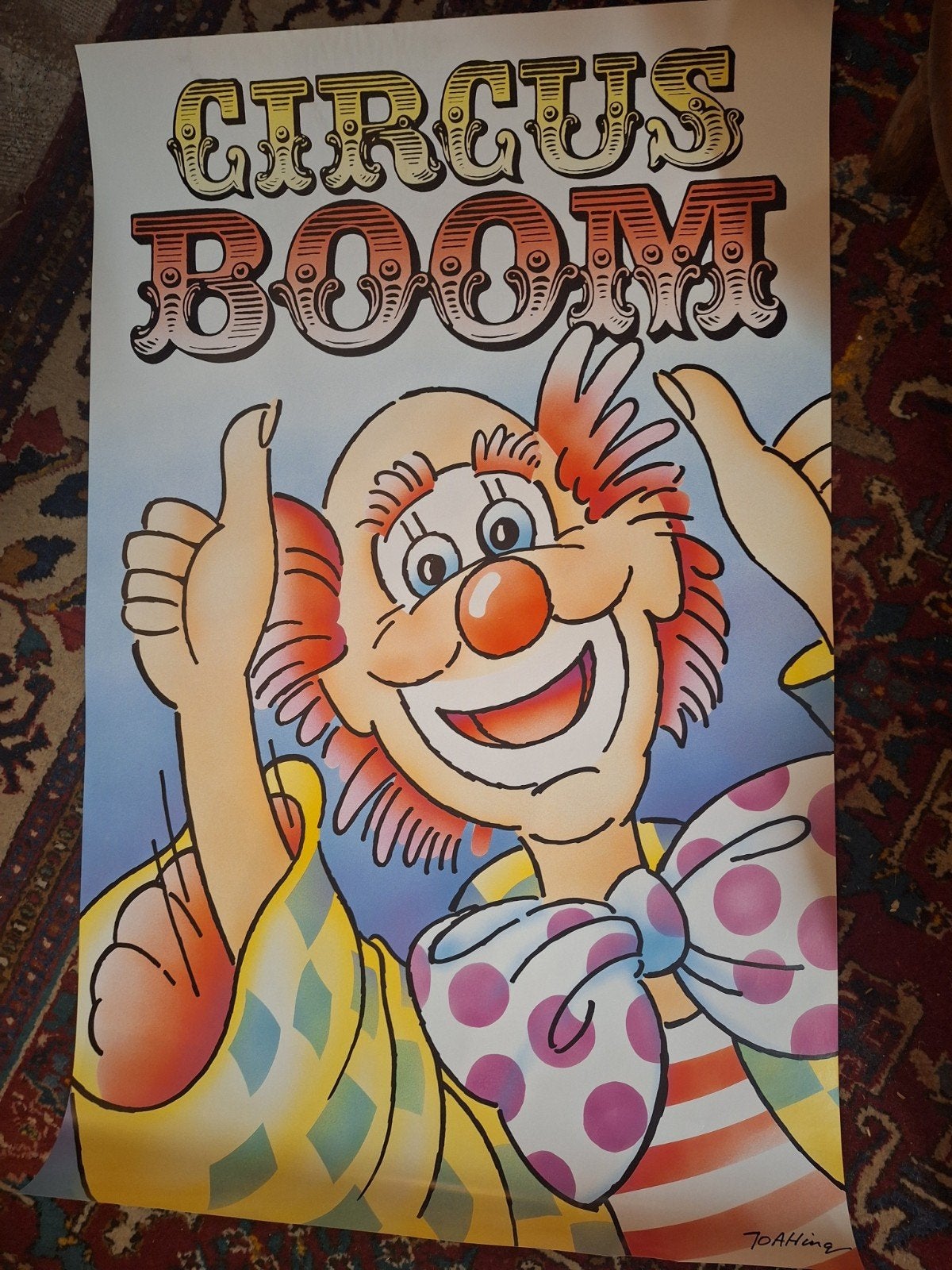 Vintage Circus Boom Clown Poster - Kleurrijk en Speels, Ophalen of Verzenden, A1 t/m A3, Overige onderwerpen, Rechthoekig Staand