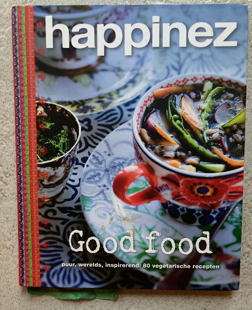 Kookboek Happinez met heerlijke vegetarische recepten, Boeken, Hoofdgerechten, Vegetarisch, Ophalen of Verzenden, Zo goed als nieuw
