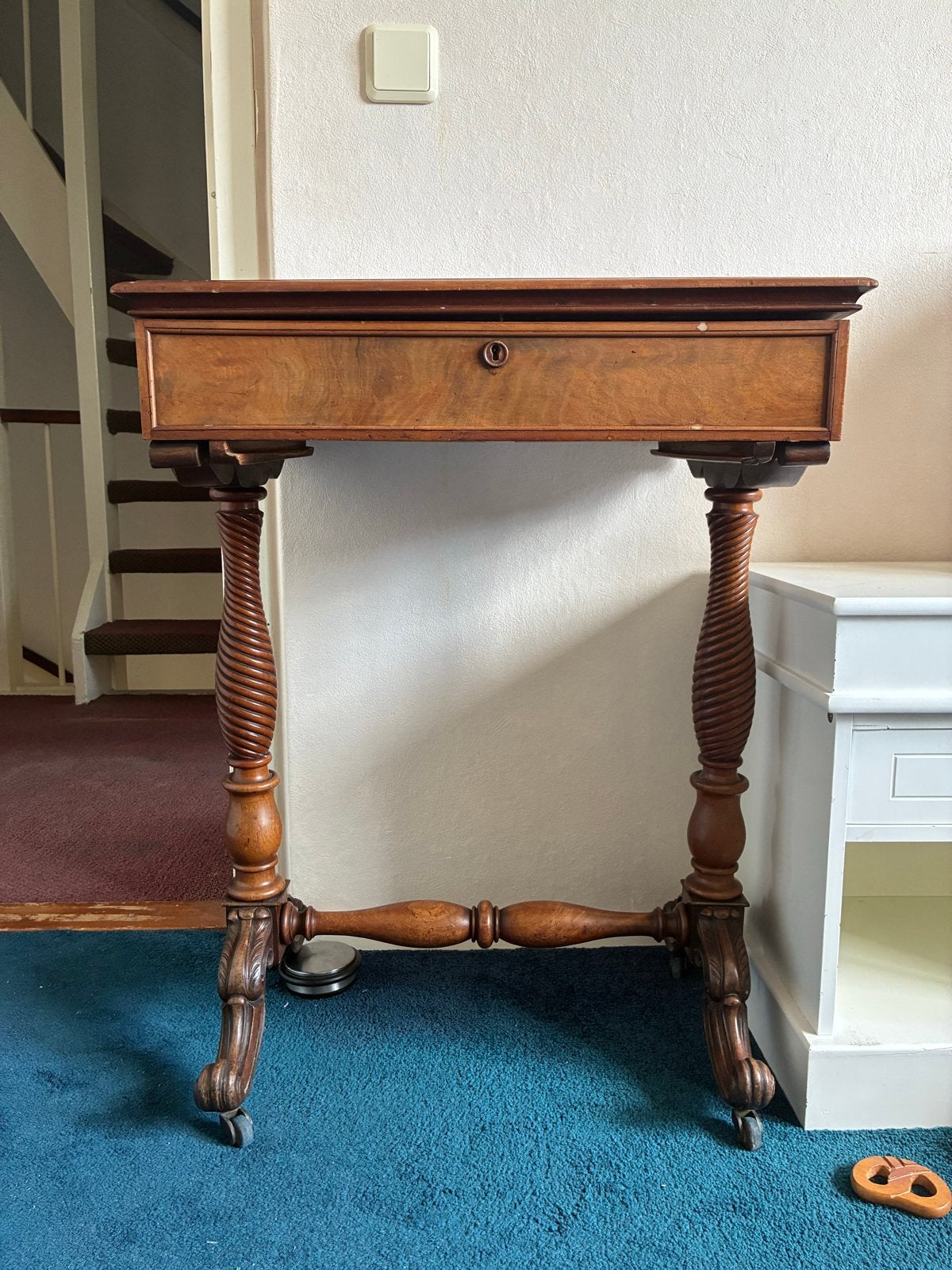 Antieke Naaitafel/Toilettafel met Spiegel en Lades, Ophalen