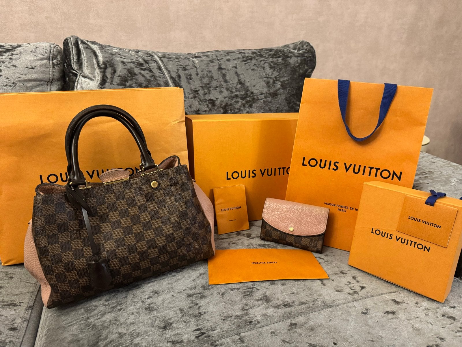 Louis Vuitton tas en Portemonnee Damier Ebene, Ophalen of Verzenden, Zo goed als nieuw, Bruin, Handtas