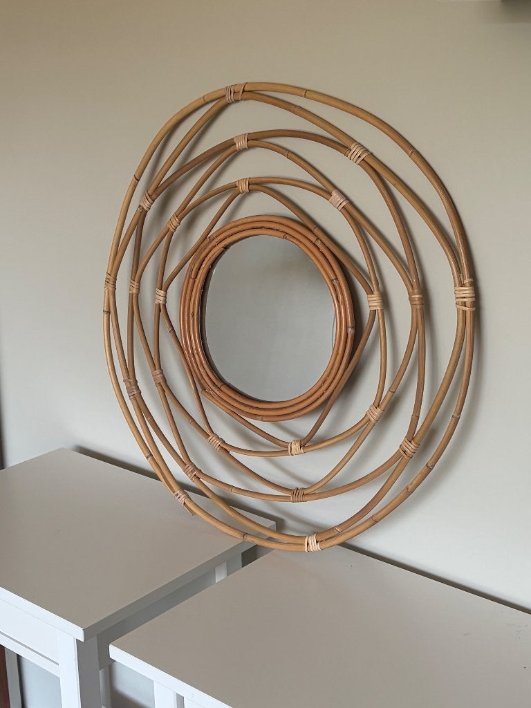Ronde spiegel boho, Ophalen, Minder dan 50 cm, Rond, Zo goed als nieuw