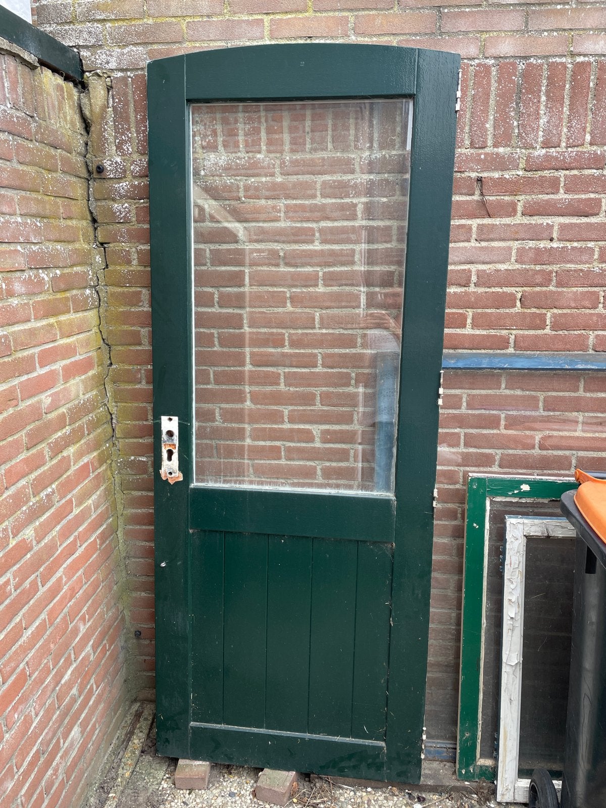 Groene houten buitendeur met glas, 213x84 cm, Ophalen, Gebruikt, 80 tot 100 cm, 215 cm of meer