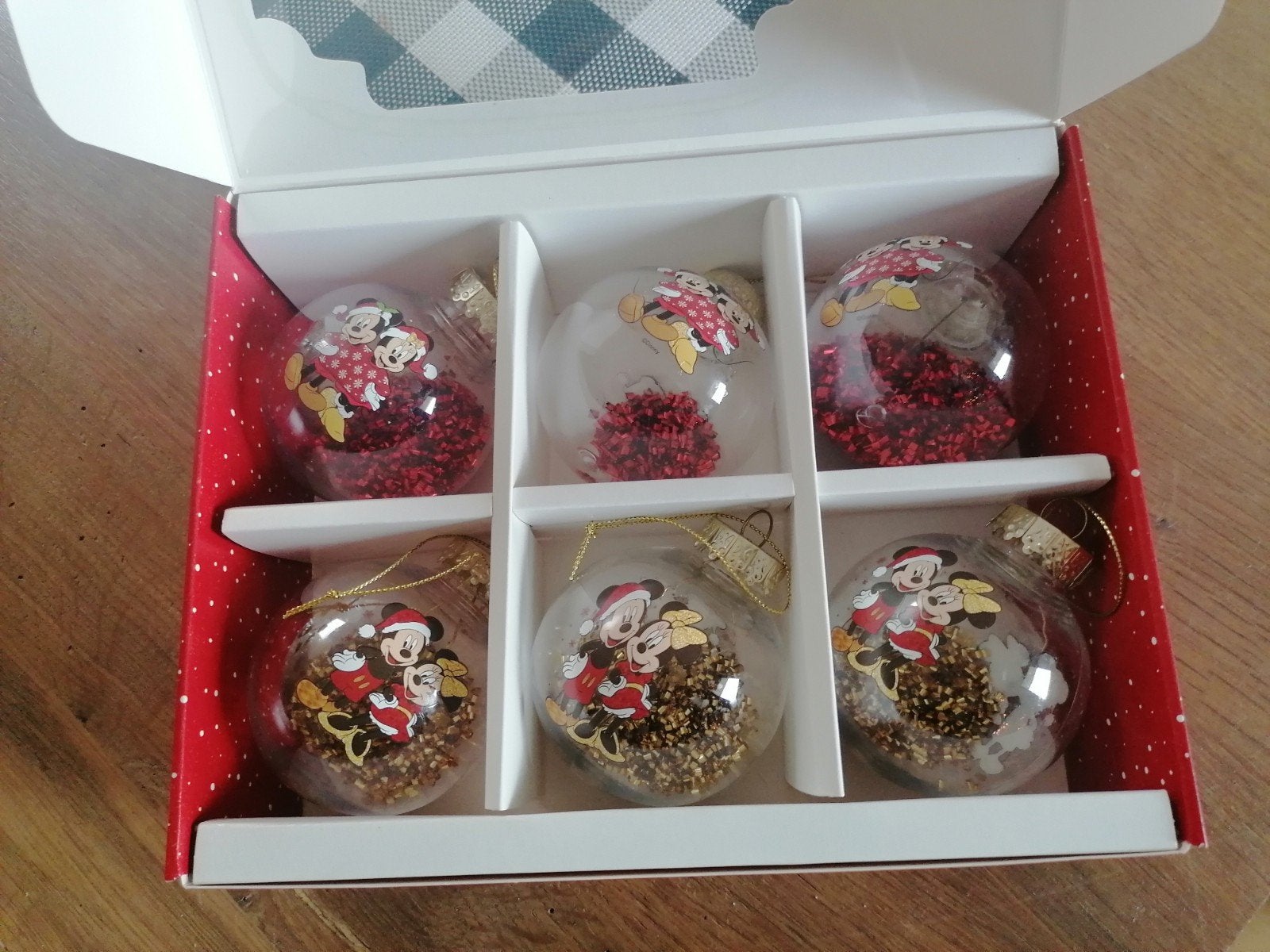 6 kerstballen Mickey en Minnie Mouse, Ophalen of Verzenden, Mickey Mouse, Zo goed als nieuw