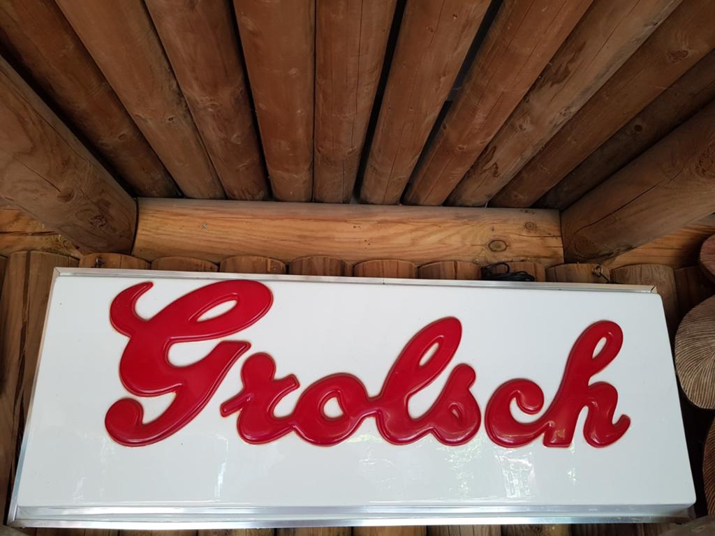 GROLSCH GEVELLICHTBAK 60 / 70 JAREN, Verzamelen, Biermerken, Ophalen, Zo goed als nieuw, Reclamebord, Plaat of Schild, Grolsch