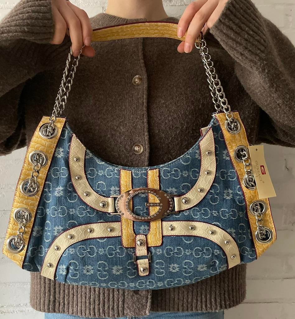 Vintage Gussaci Y2K denim handbag, Ophalen of Verzenden, Nieuw, Blauw, Schoudertasje