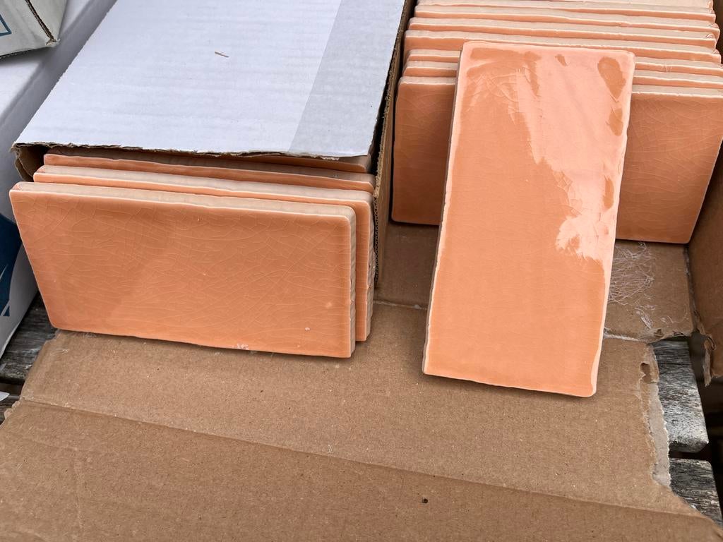 3 dozen Designtegels Manual Craquelé Peach 7,5x15 cm - Nieuw, Doe-het-zelf en Verbouw, Tegels, Ophalen, Nieuw, Minder dan 20 cm