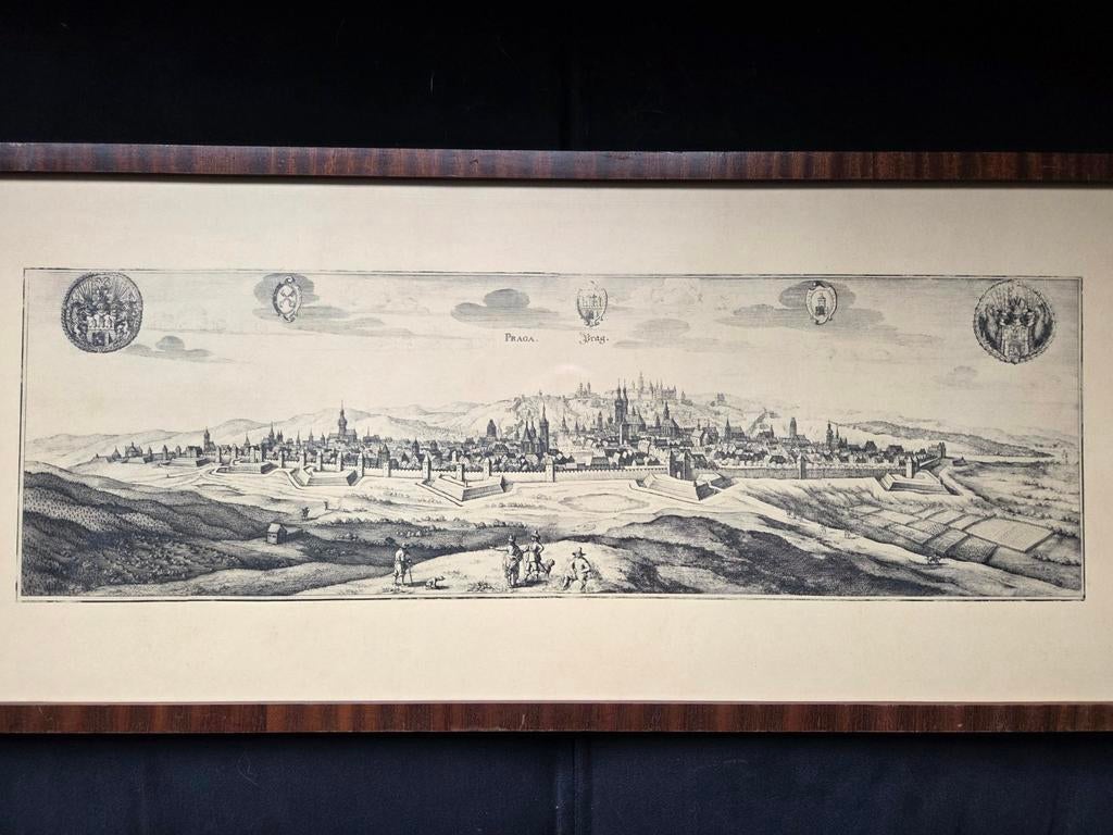 Praag historische prent in lijst, Antiek en Kunst, Kunst | Etsen en Gravures, Ophalen of Verzenden