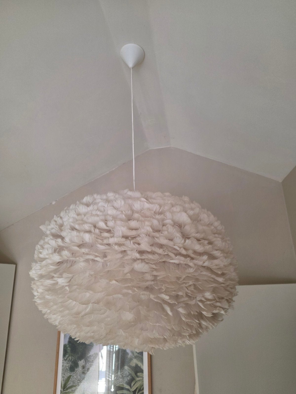 UMAGE Eos pluimen lamp wit X-Large (75 cm) met wit koord, Huis en Inrichting, Ophalen, Gebruikt, Natuurlijk materiaal, E27 (groot)