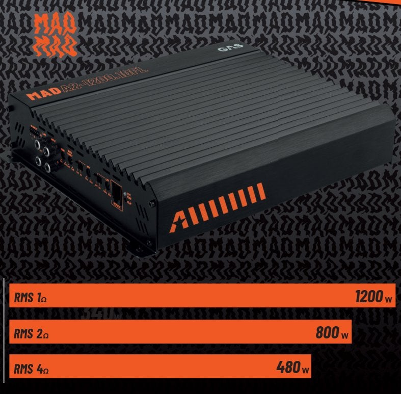 GAS Audio Power MAD A2-1200.1DFL 1200WRMS monoblok versteker, Auto diversen, Autospeakers, Info@optimount.nl, Nieuw, Ophalen of Verzenden