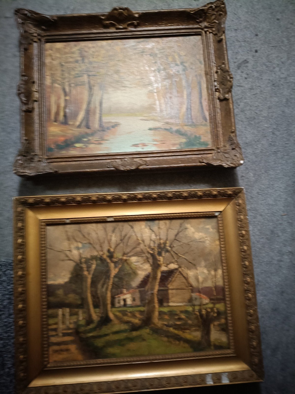 Twee Klassieke Landschapsschilderijen in Olieverf, Doek, Origineel werk, Ophalen of Verzenden, Landschap