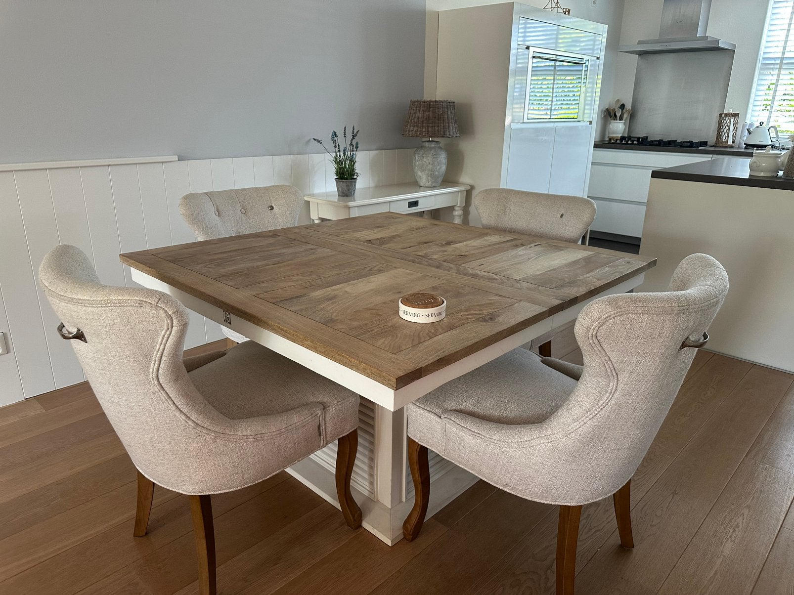 Rivièra Maison Claremont Dining Table 130/180x130, Huis en Inrichting, Ophalen, Gebruikt, 100 tot 150 cm, Vijf personen of meer