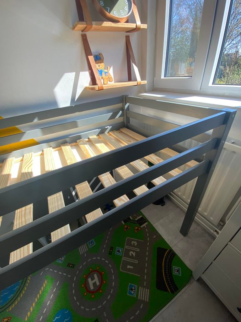 Grijze halfhoogslaper, Ophalen, 85 tot 100 cm, Gebruikt, Hoogslaper of Stapelbed