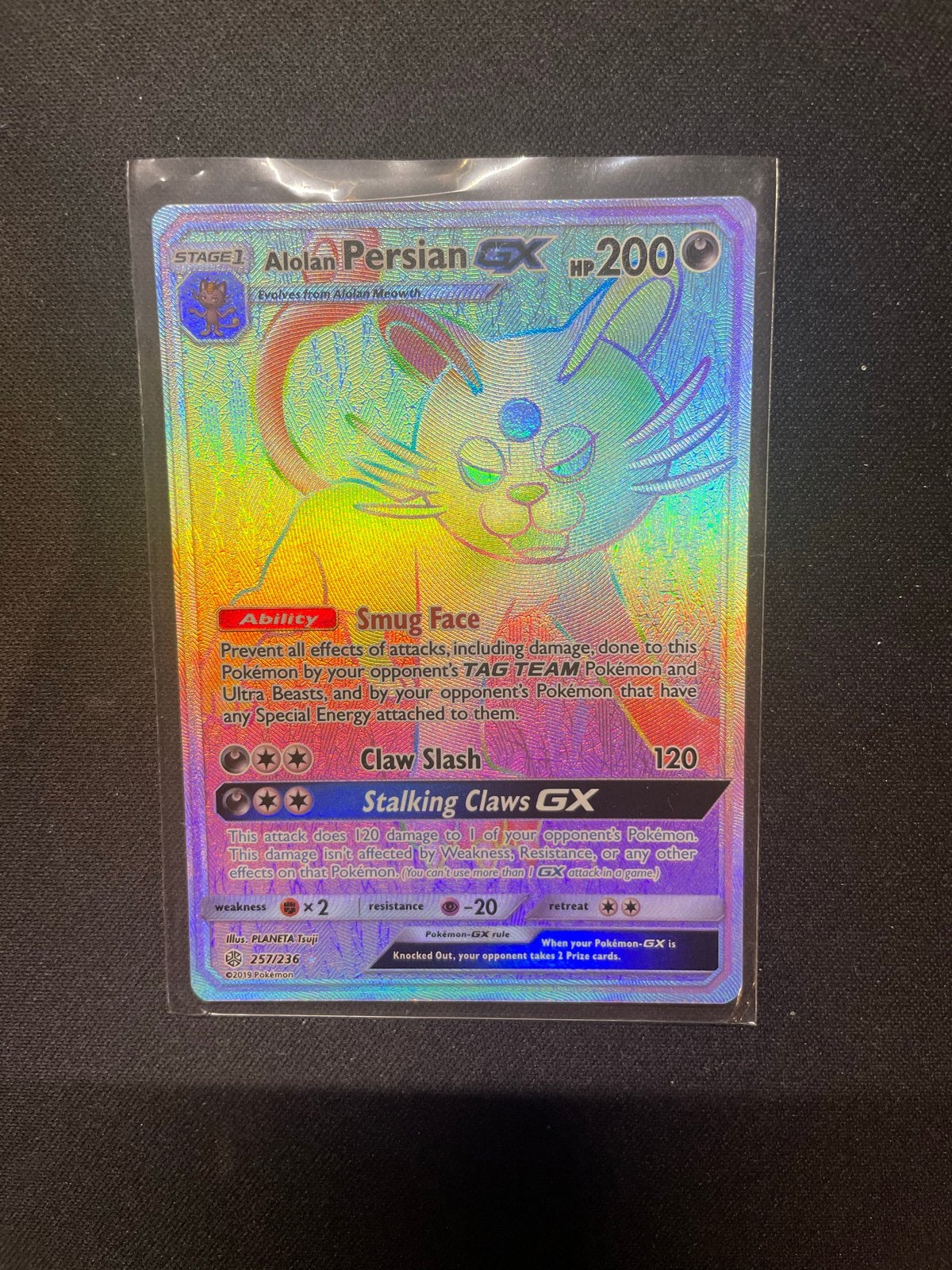Alolan Persian GX Rainbow Rare Pokémon Kaart (257/236), Hobby en Vrije tijd, Verzamelkaartspellen | Pokémon, Ophalen of Verzenden