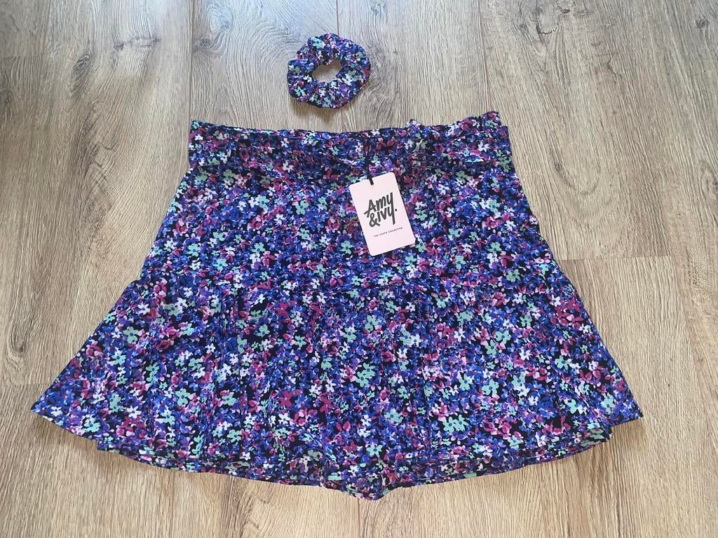 AMY & IVY paarse boho bloemen broek rok + scrunchie mt M, Maat 38/40 (M), Paars, Ophalen of Verzenden, Zo goed als nieuw