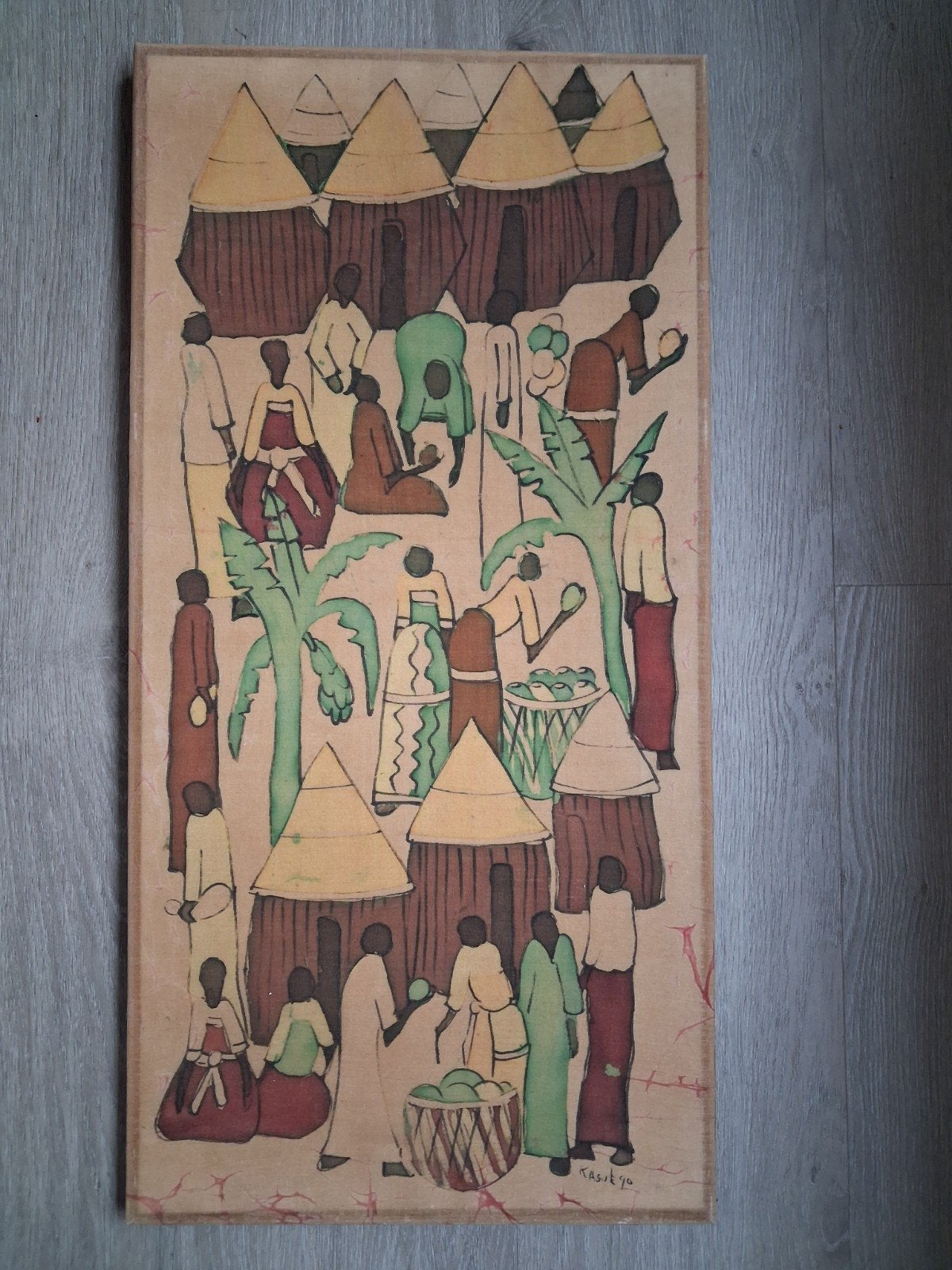 Batik schilderij gesigneerd Kasit 90, afm. 79 x 39 cm., Ophalen of Verzenden