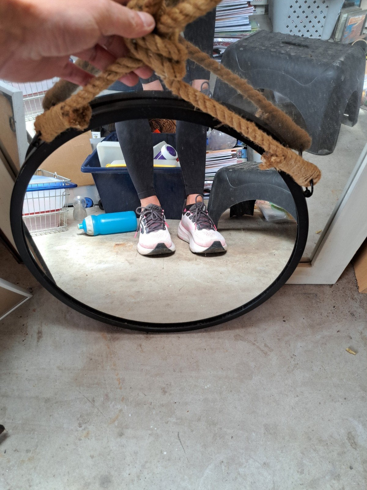 Ronde Leen Bakker spiegel met touw - 44 x 44 cm, Huis en Inrichting, Woonaccessoires | Spiegels, Minder dan 50 cm, Gebruikt, Rond