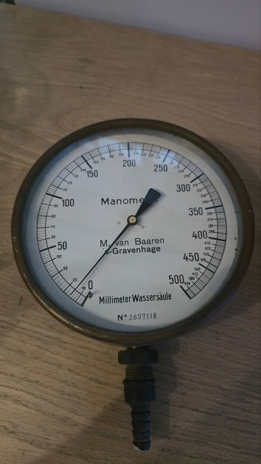 Vintage Manometer M. van Baaren 's-Gravenhage, Antiek en Kunst, Ophalen of Verzenden