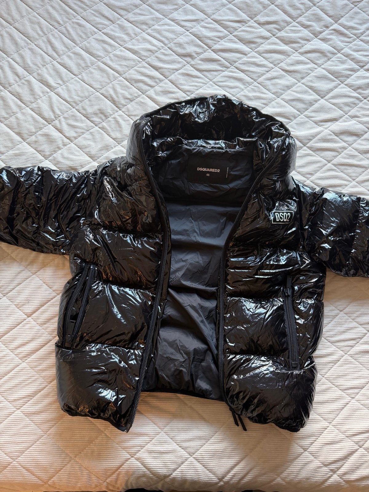 Dsquared2 Glanzende Zwarte Puffer Jas (42), Ophalen of Verzenden, Gedragen, Maat 46 (S) of kleiner, Zwart